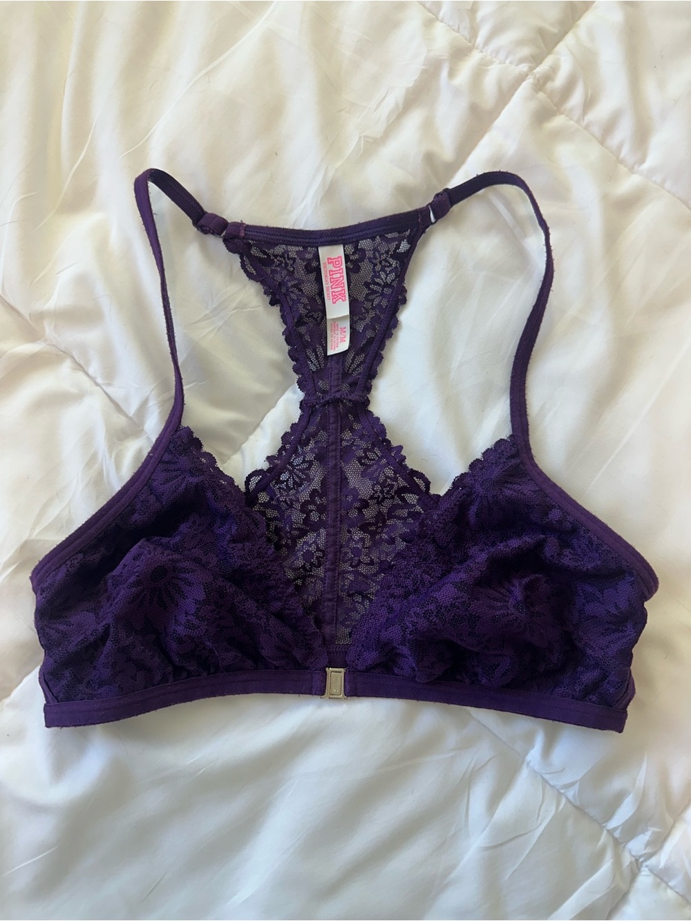 PINK Victoria's Secret Purple Lace Racerback Clip Front Bralette